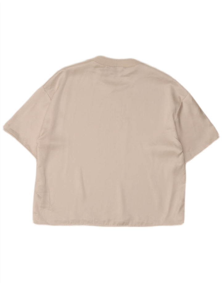 Zara Mujer Camiseta Holgada Top UK 44 Medio Off White Poliéster