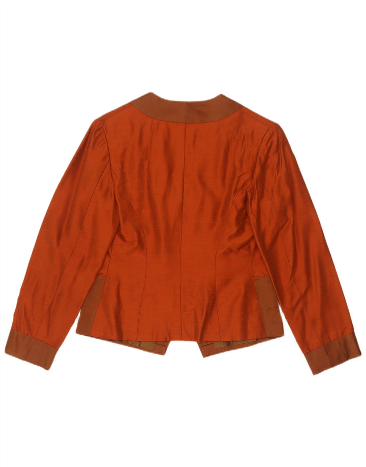 Vintage mujer crop 1 botón Blazer chaqueta Reino Unido 10 pequeño naranja colorblock