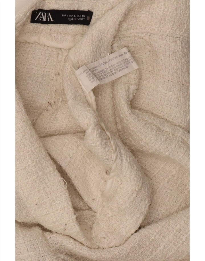Zara Mujer Pantalón Casual Recto Grande W30 L31 Poliéster Blanco
