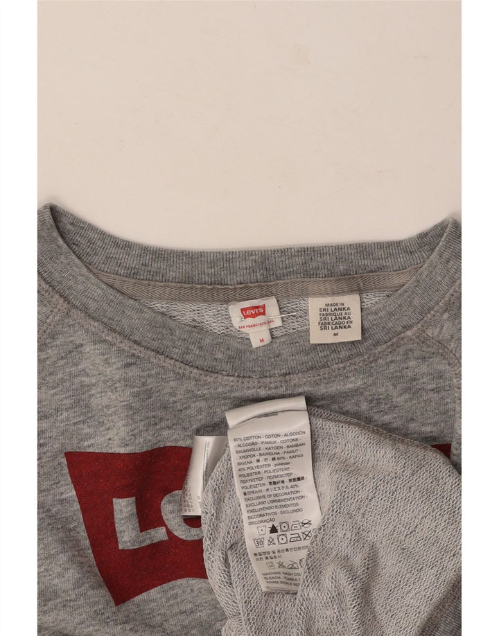 LEVI'S Womens Crop Graphic Sweatshirt Jumper UK 14 Medium Grey Cotton