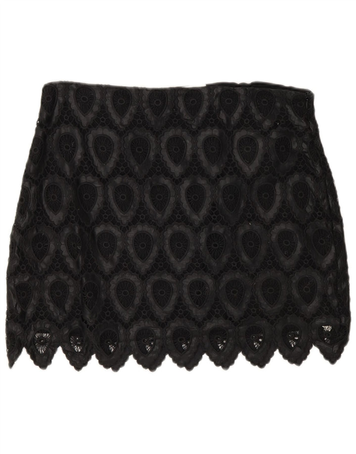 Zara Mujer Mini Falda Grande W30 Negro Geométrico Poliéster