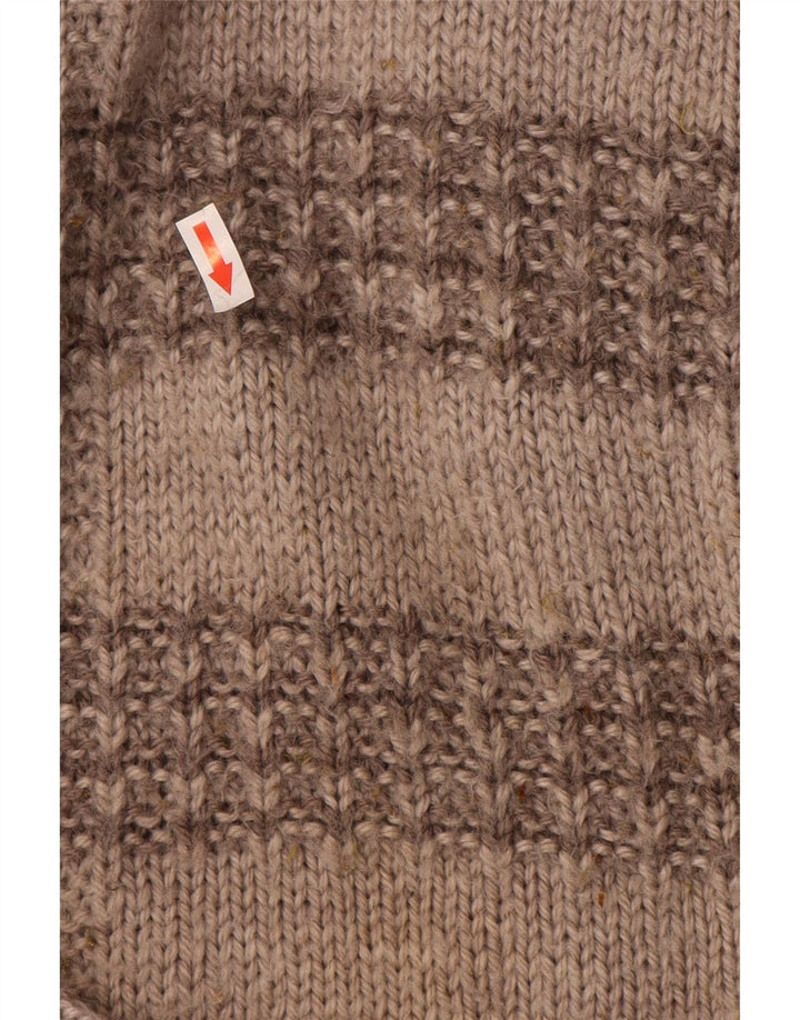 Vintage hombres cuello redondo jersey suéter medio gris rayas