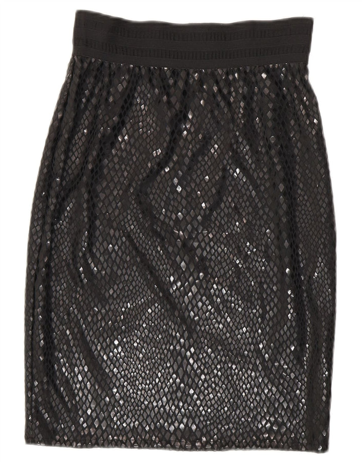 Vintage mujer Midi falda W26 pequeño negro Argyle/Diamond poliéster