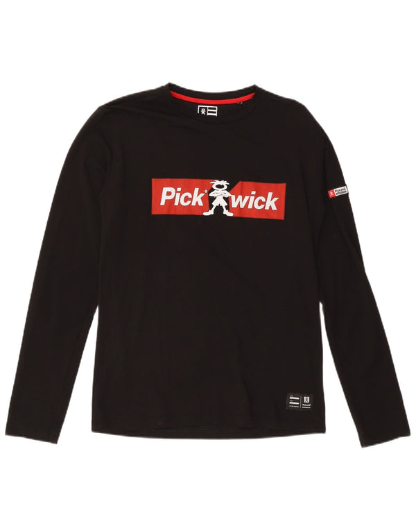 Pickwick Mens Graphic Top Manga Larga Algodón Negro Mediano