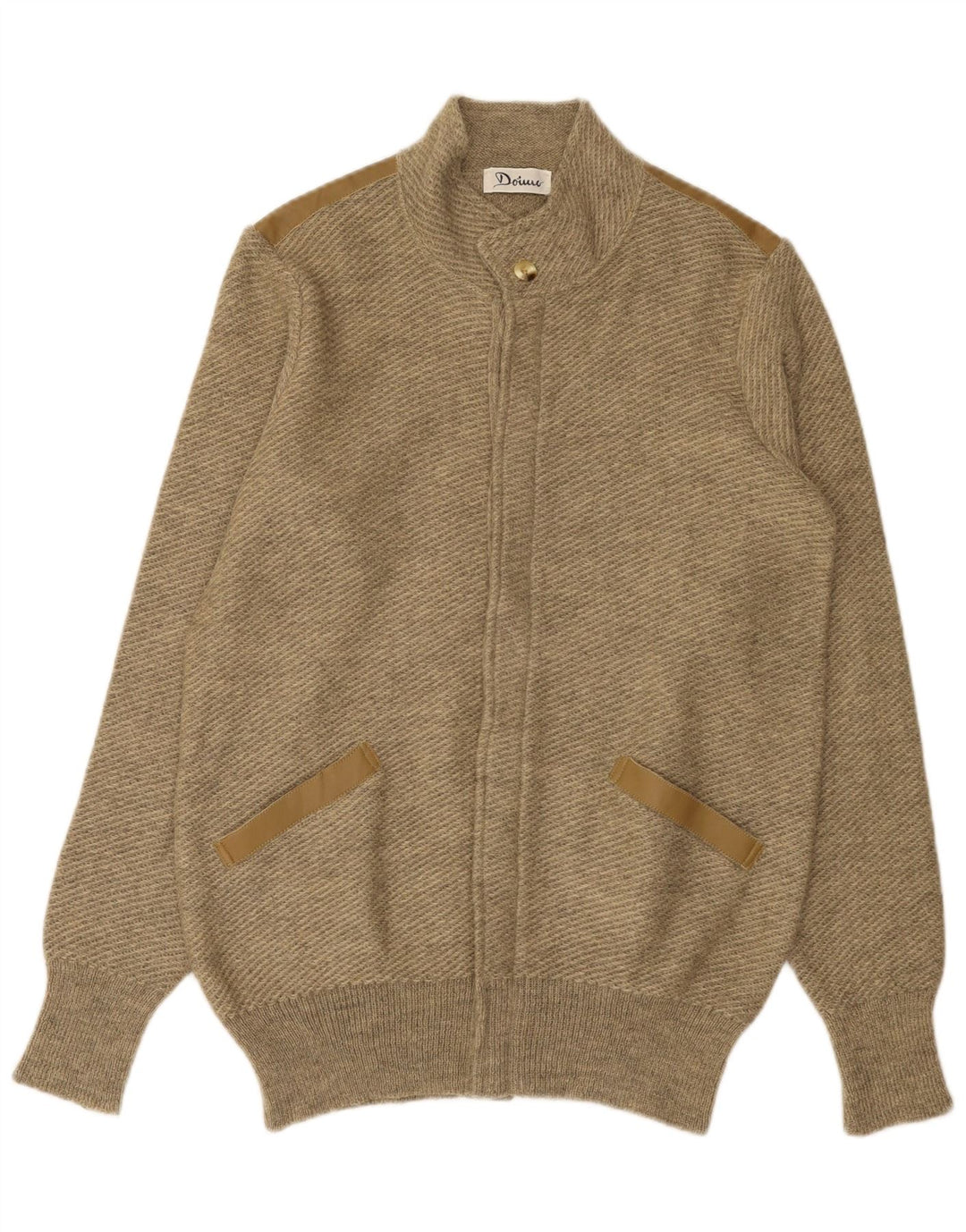 VINTAGE Hombres Cardigan Suéter Medio Beige