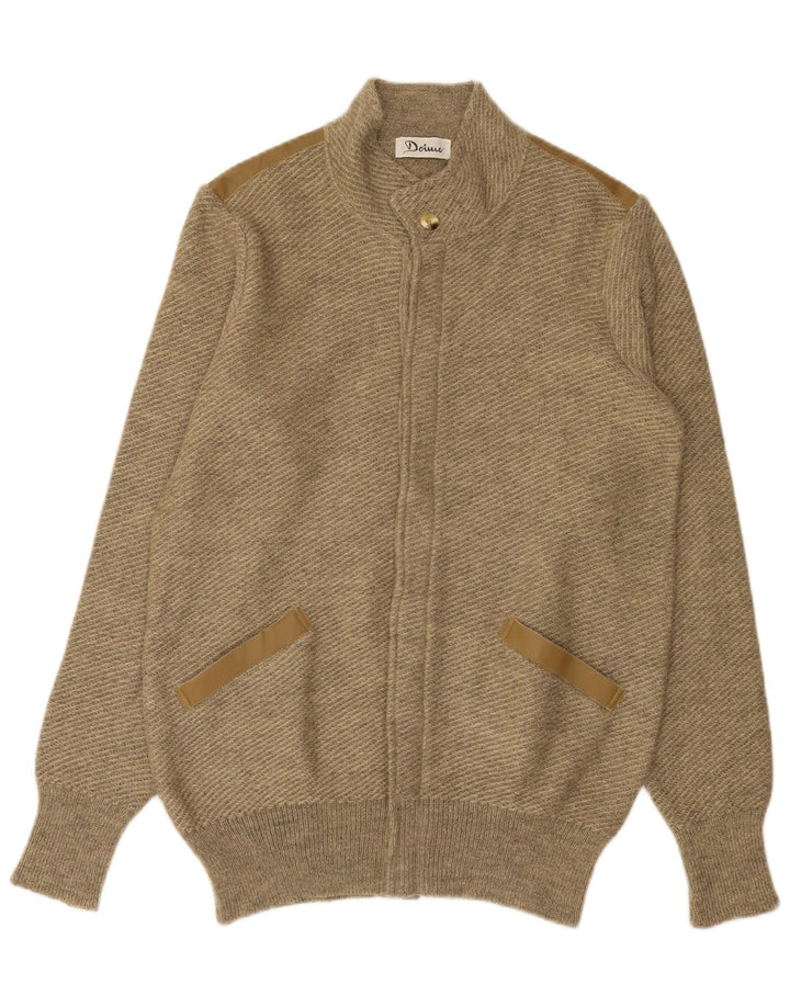 VINTAGE Hombres Cardigan Suéter Medio Beige