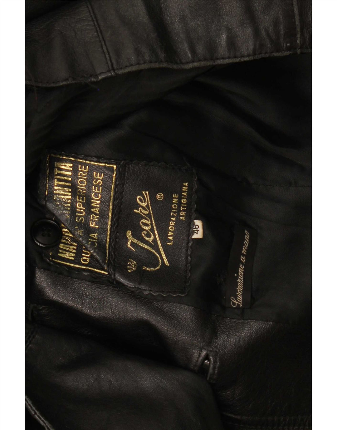 Vintage mujer doble pecho chaqueta de cuero IT 46 grande negro
