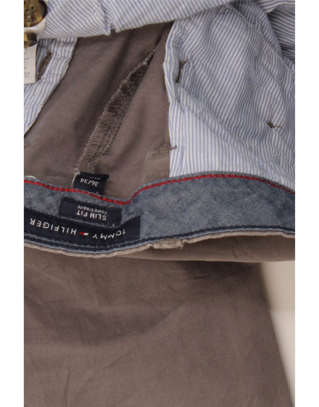 TOMMY HILFIGER Pantalón chino slim fit para hombre W36 L31 Algodón gris