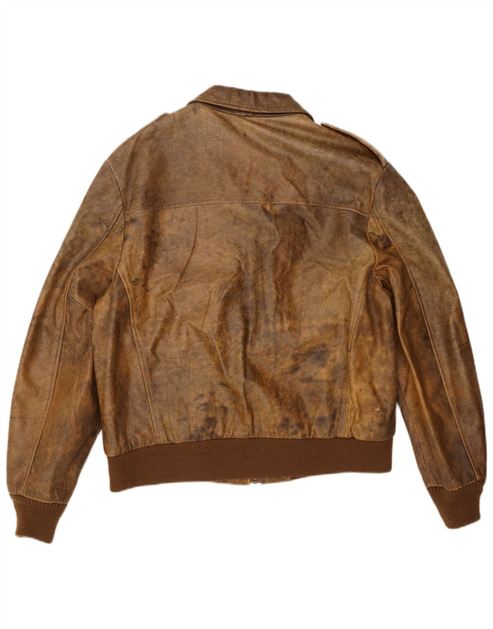 Chaqueta de cuero militar vintage para hombre IT 44 XS Marrón