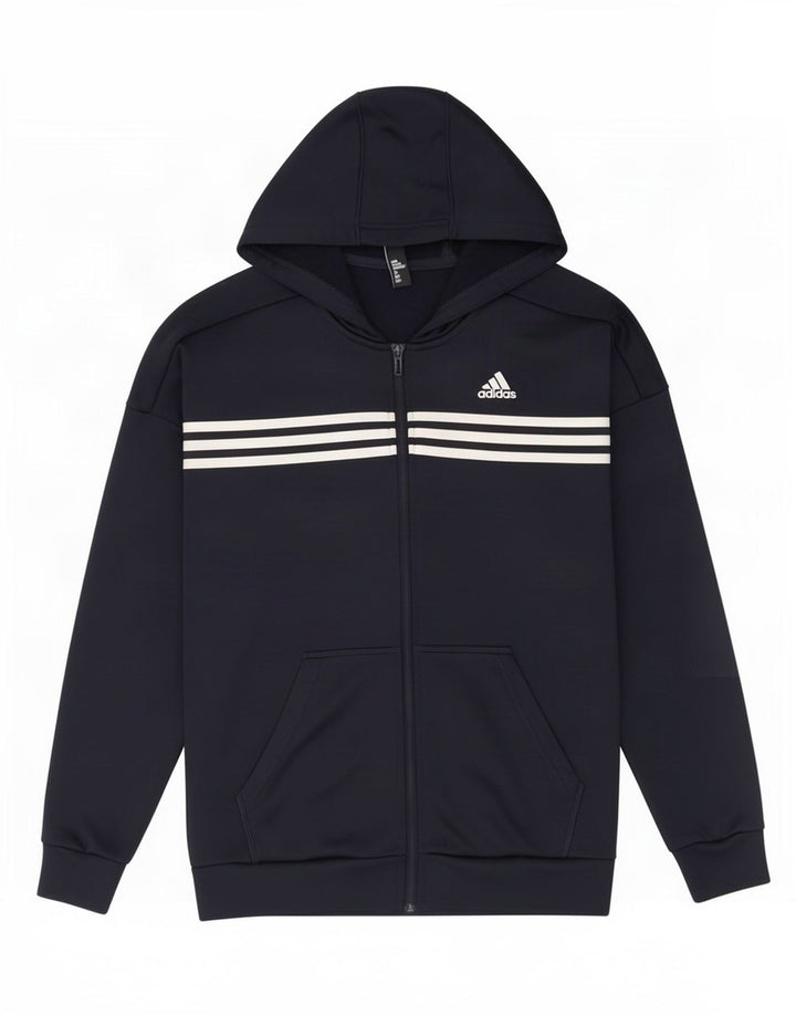 Adidas Hombre Zip Sudadera Con Capucha Suéter Medio Azul Marino Poliéster