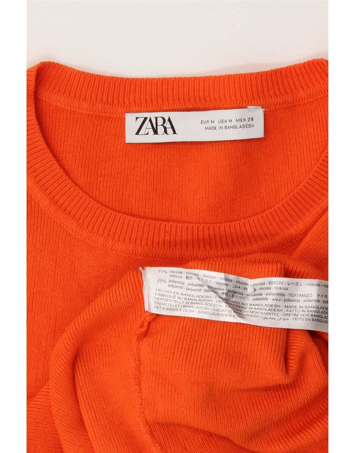 Zara Mujer Crop Blusa Top UK 42 Medio Naranja Viscosa