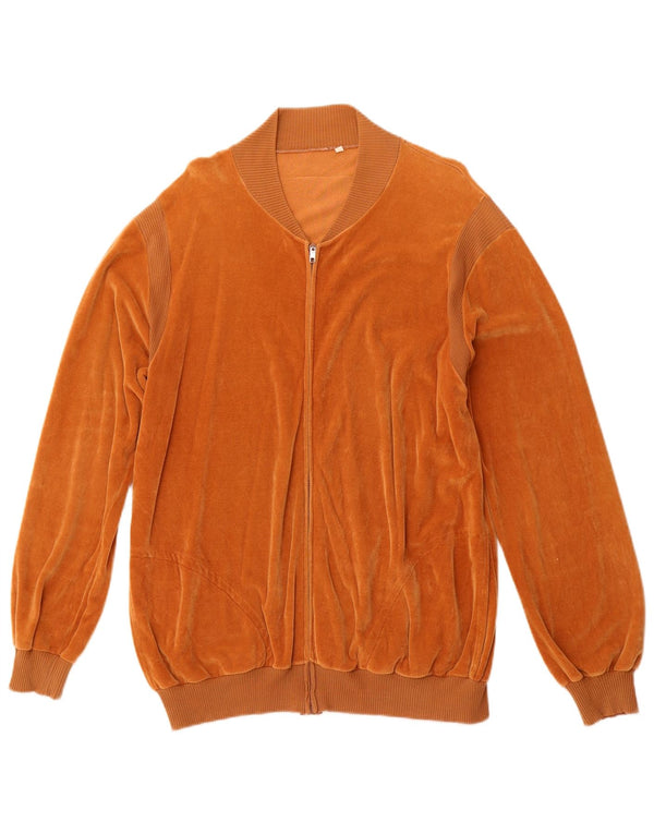 VINTAGE Hombres Terry Cloth Chándal Top Chaqueta Grande Algodón Marrón