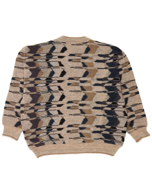 gio ferrari Jersey de cuello redondo para hombre XL Beige Geométrico Lana Merino