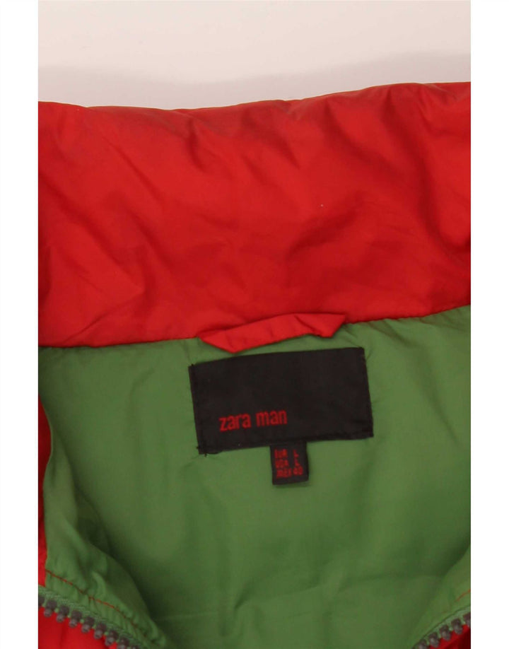 Zara Mens Chaleco Acolchado Reino Unido 40 Grande Nylon Rojo
