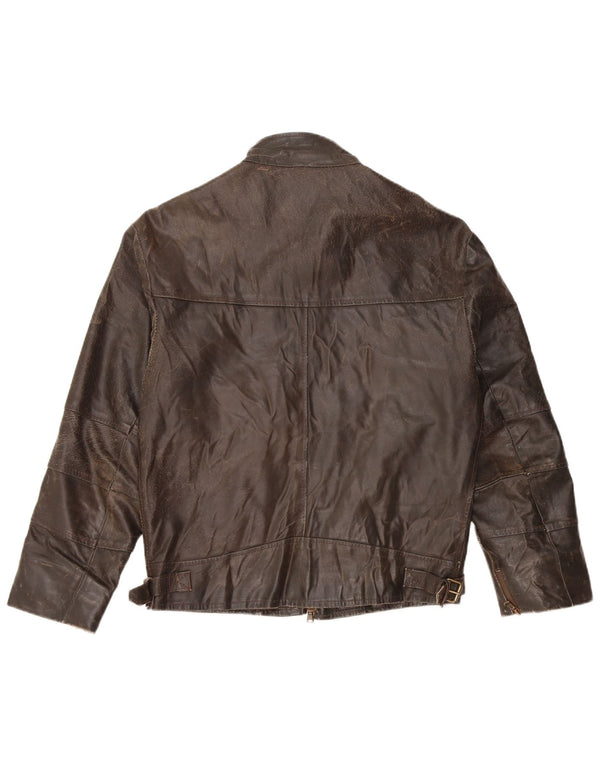 VINTAGE Chaqueta de cuero de manga 3/4 para mujer Reino Unido 14 Cuero marrón medio