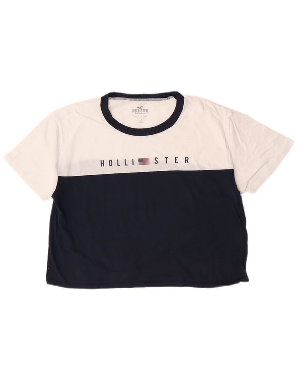 Camiseta Hollister Crop Graphic Top Medium Azul Marino Colorblock