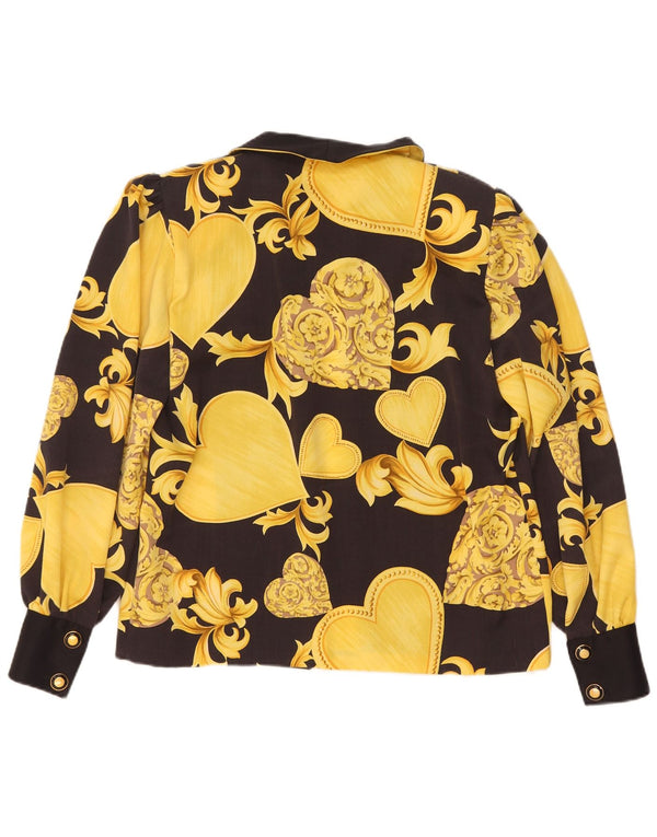 Vintage mujer camisa blusa Reino Unido 14 grande negro floral