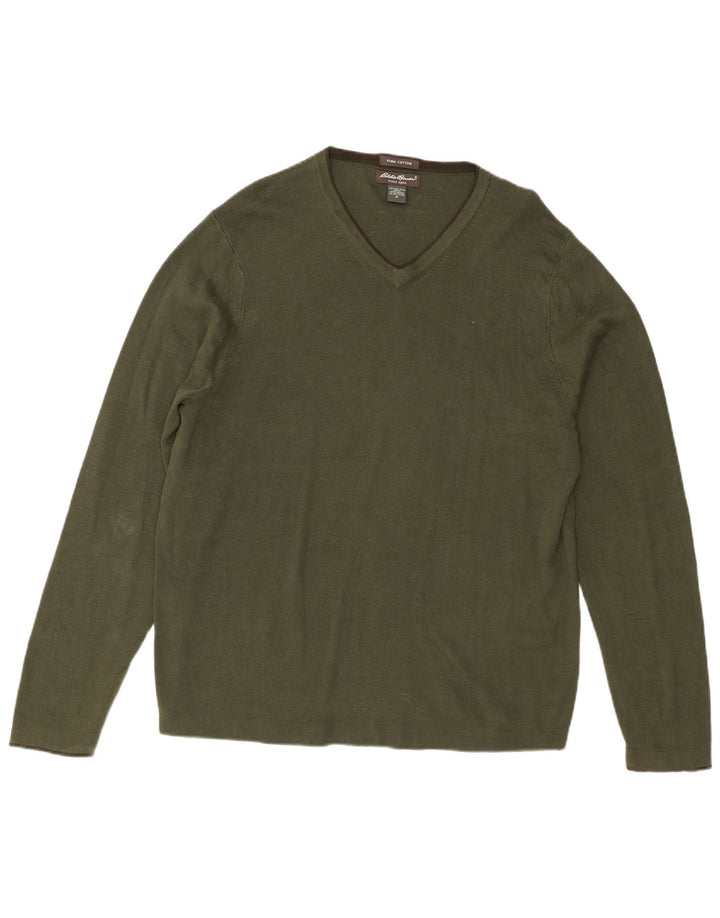 Eddie Bauer Jersey con Cuello en V para Hombre de algodón Caqui Medio