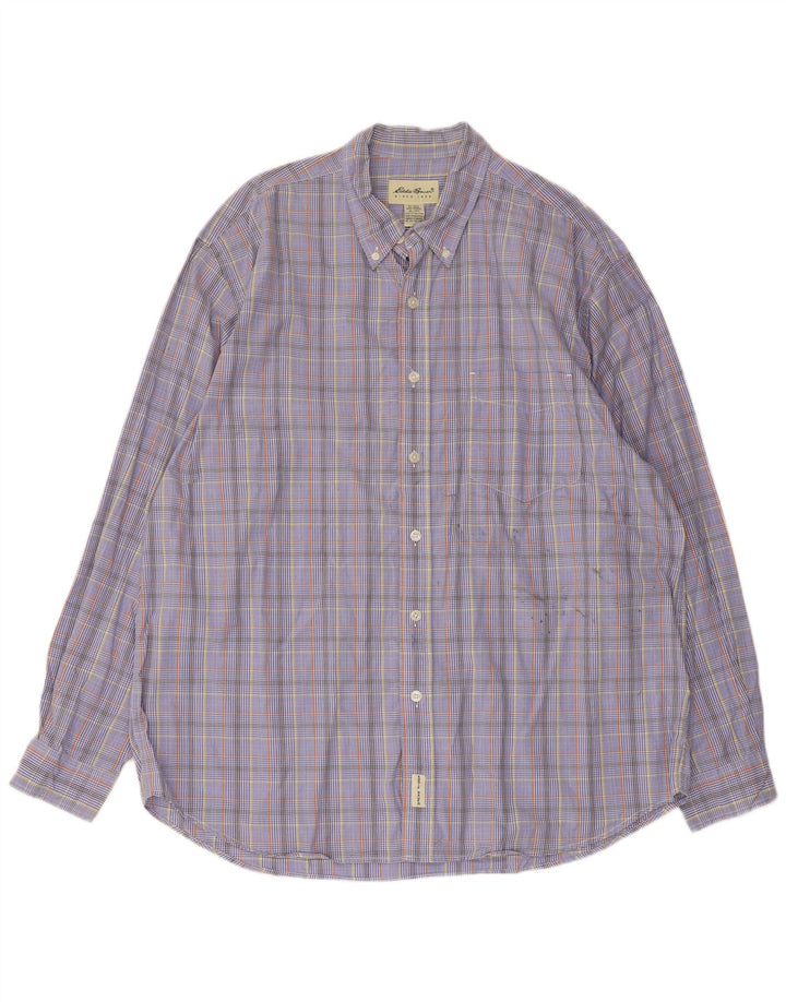 Eddie Bauer Camisa Hombre XL Algodón A Cuadros Azul