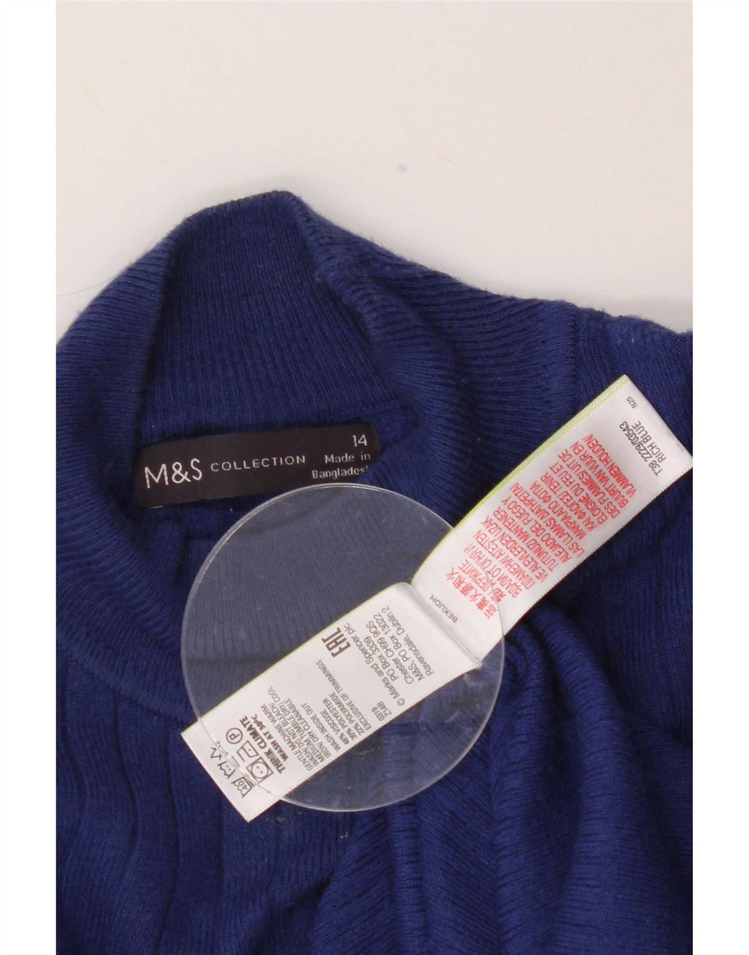 Marks & Spencer Jersey con Cuello Alto para Mujer UK 44 Viscosa Azul Mediana
