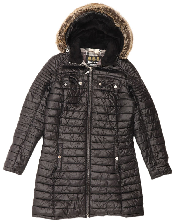 Barbour Abrigo acolchado extragrande con capucha para mujer UK 10 Small Black Poliéster