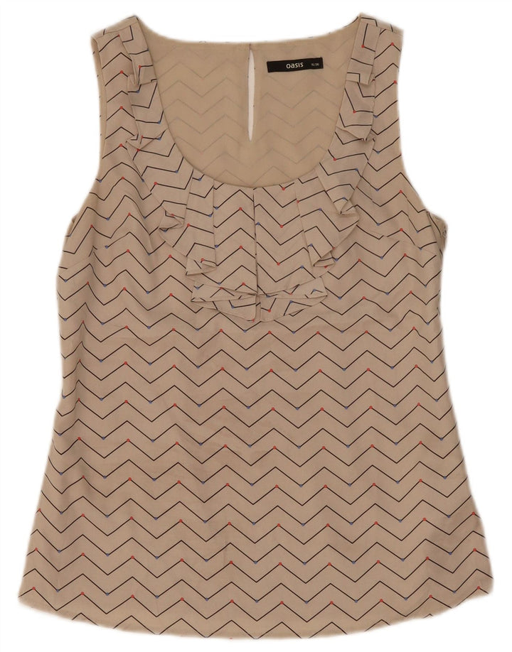Oasis Blusa sin mangas para mujer Top UK 10 Small Beige Geométrico