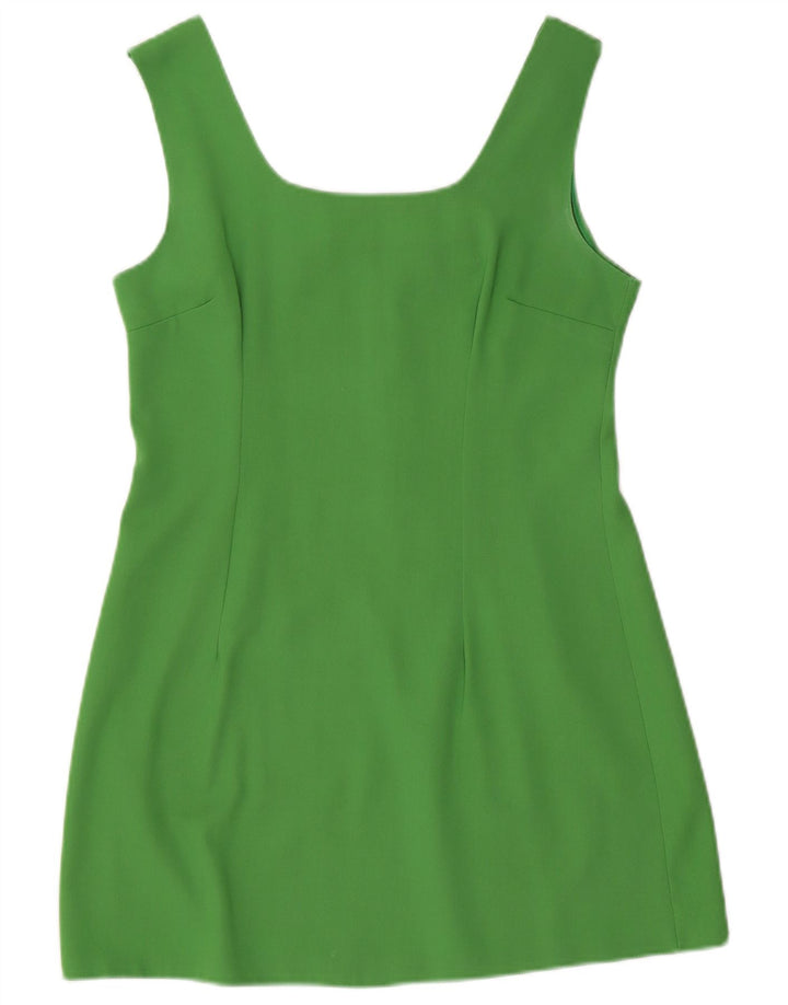 Vintage mujer sin mangas vestido de vaina Reino Unido 14 poliéster verde medio