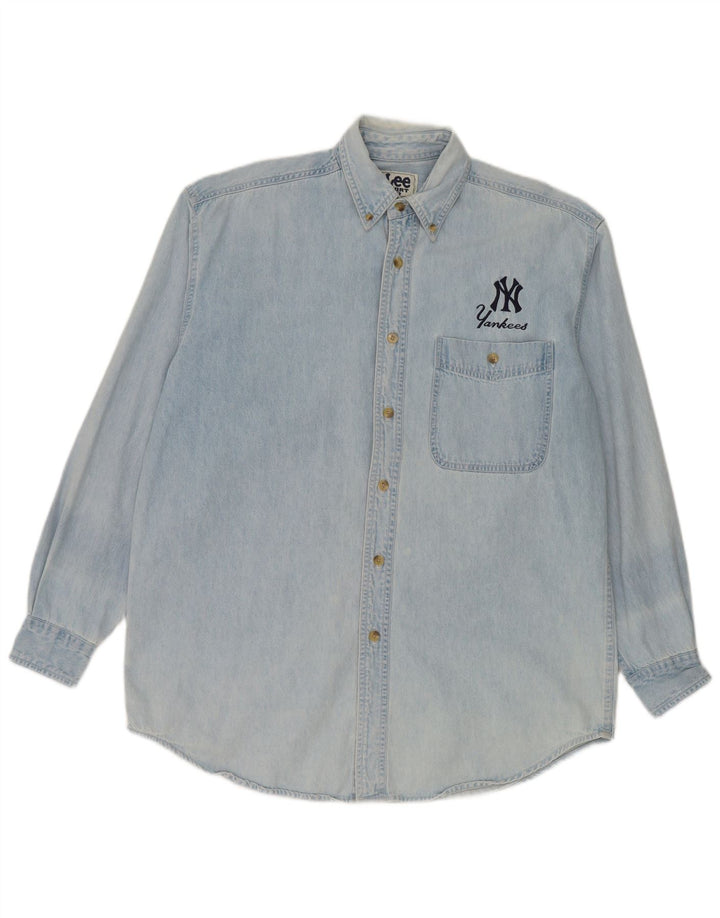 Lee Mens Yankees Camisa Vaquera De Algodón Azul Medio