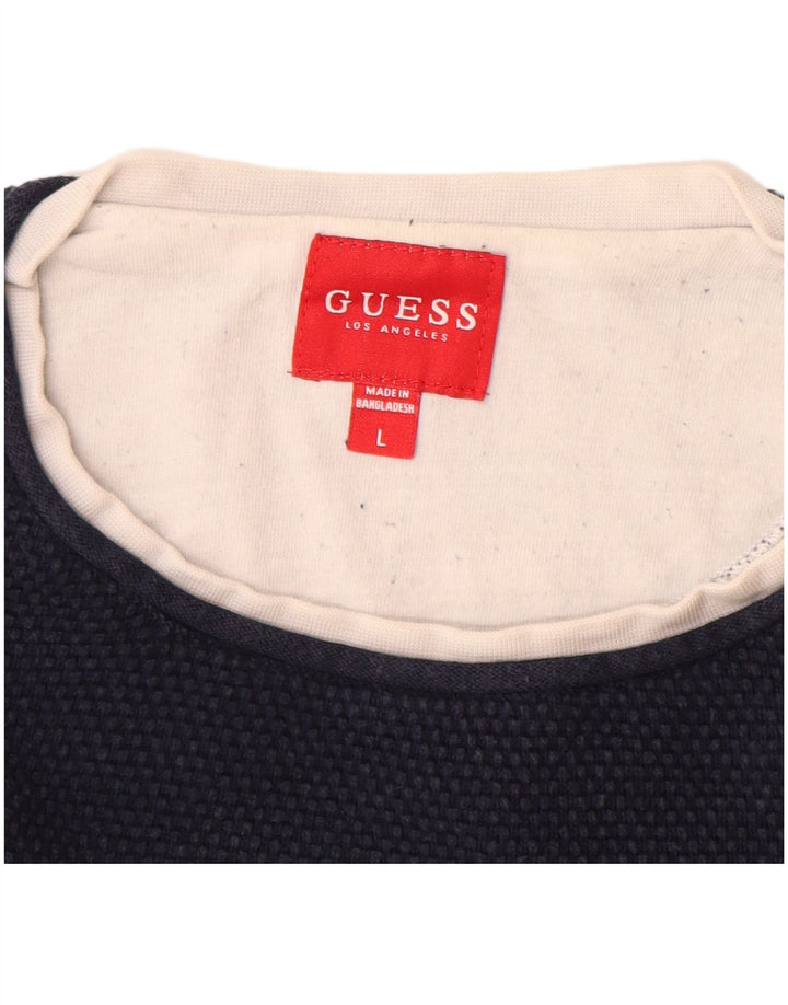 Guess Jersey con cuello redondo para hombre, talla grande, algodón azul marino