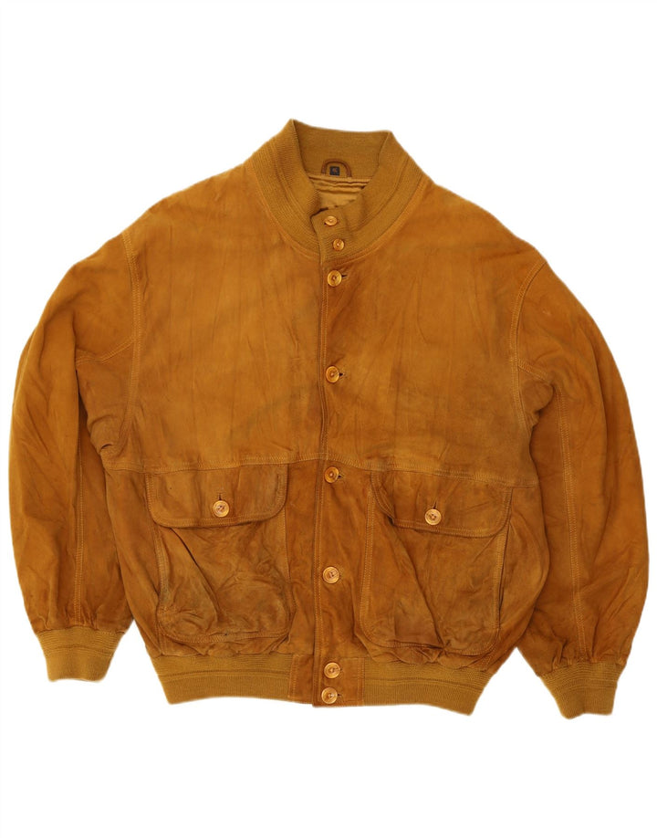 O'KIEF Mens Loose Fit Suede Bomber Jacket IT 46 Small Brown Leather