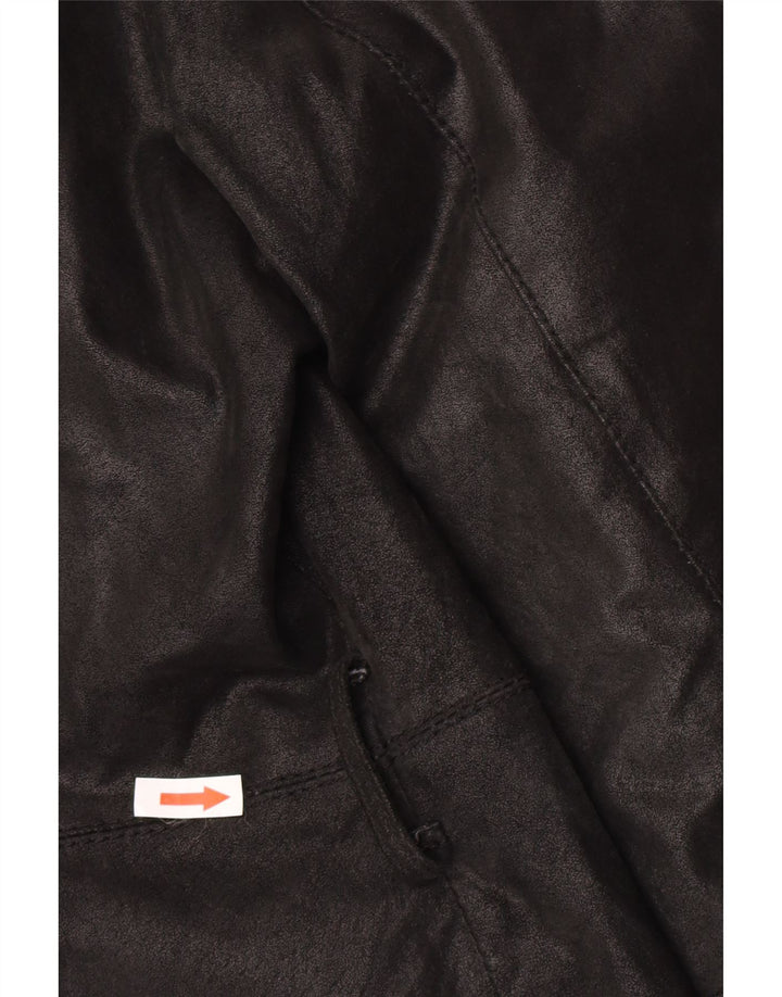 Chaqueta de cuero vintage para mujer IT 46 cuero negro grande