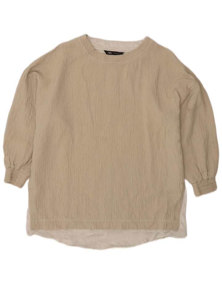 Zara Mujer Blusa Extragrande Top UK 6 XS Algodón Beige
