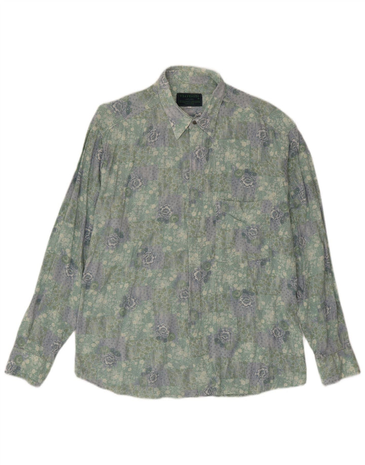 Via Veneto Camisa para hombre grande con estampado floral verde