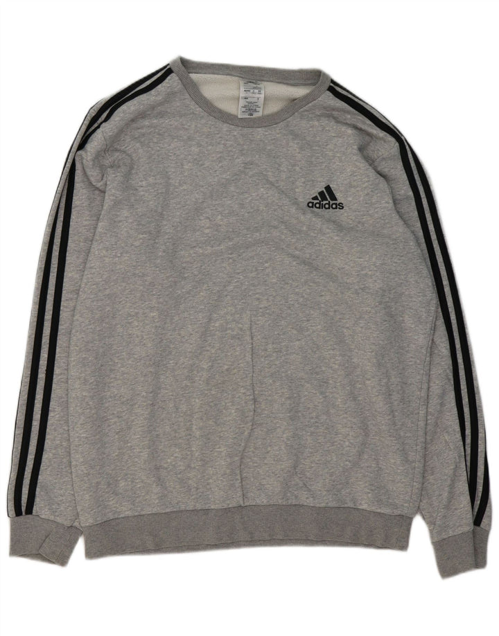 Adidas Hombre Sudadera Jumper Grande Gris Moteado Algodón