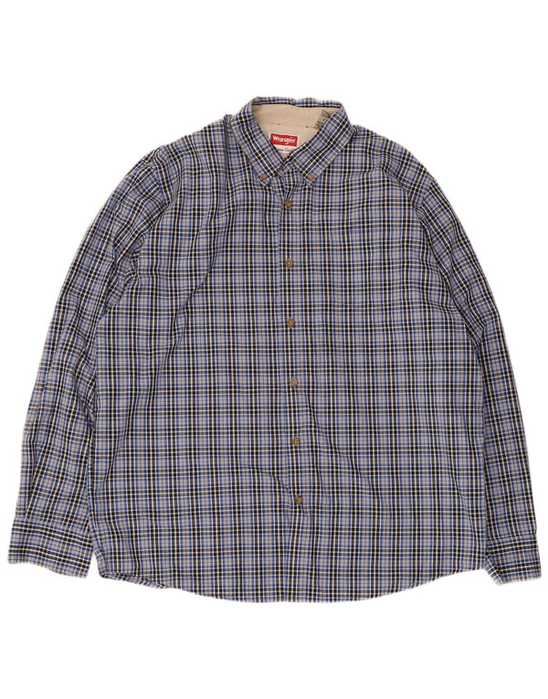 Camisa Wrangler Para Hombre De Algodón A Cuadros Azul Grande