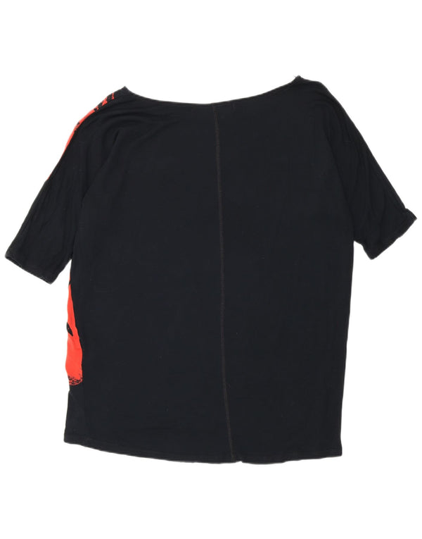 Desigual Top gráfico de corte holgado para mujer, manga 3/4, UK 40, algodón negro mediano
