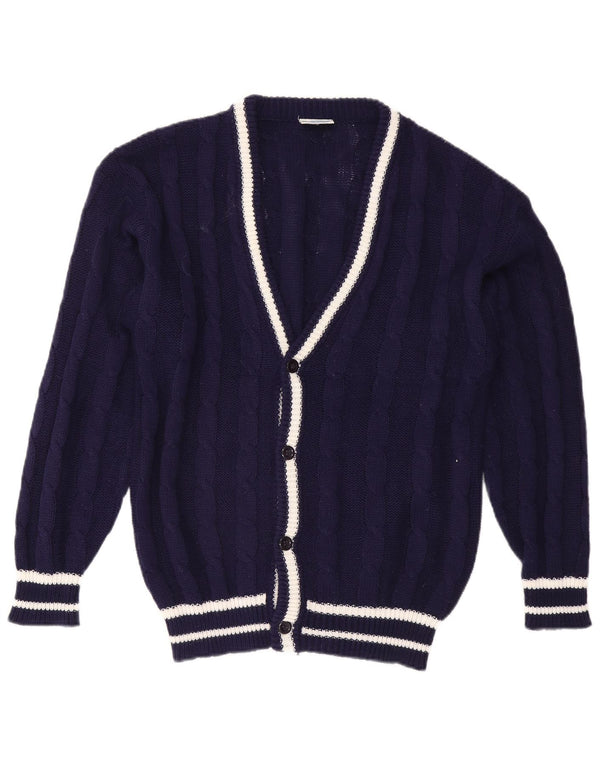 Vintage Mens Cardigan Suéter IT 48/50 Medio Azul Marino Rayas Poliéster