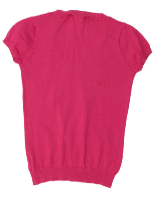 Zara Jersey de manga corta con cuello barco para mujer, talla 40, talla grande, algodón rosa