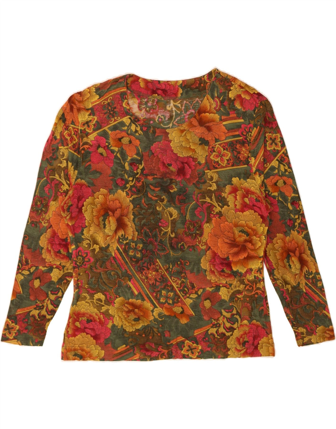VINTAGE Mujer Top Manga Larga Reino Unido 12 Medio Multicolor