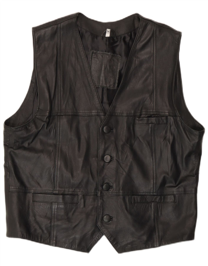 Chaleco de cuero vintage para hombre EU 54 XL cuero negro