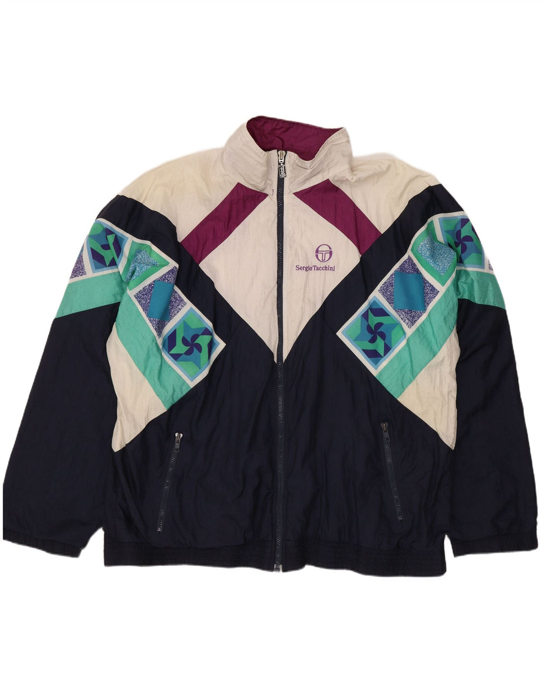 Sergio Tacchini Chaqueta superior de chándal para hombre IT 52 Grande Azul marino Geométrico