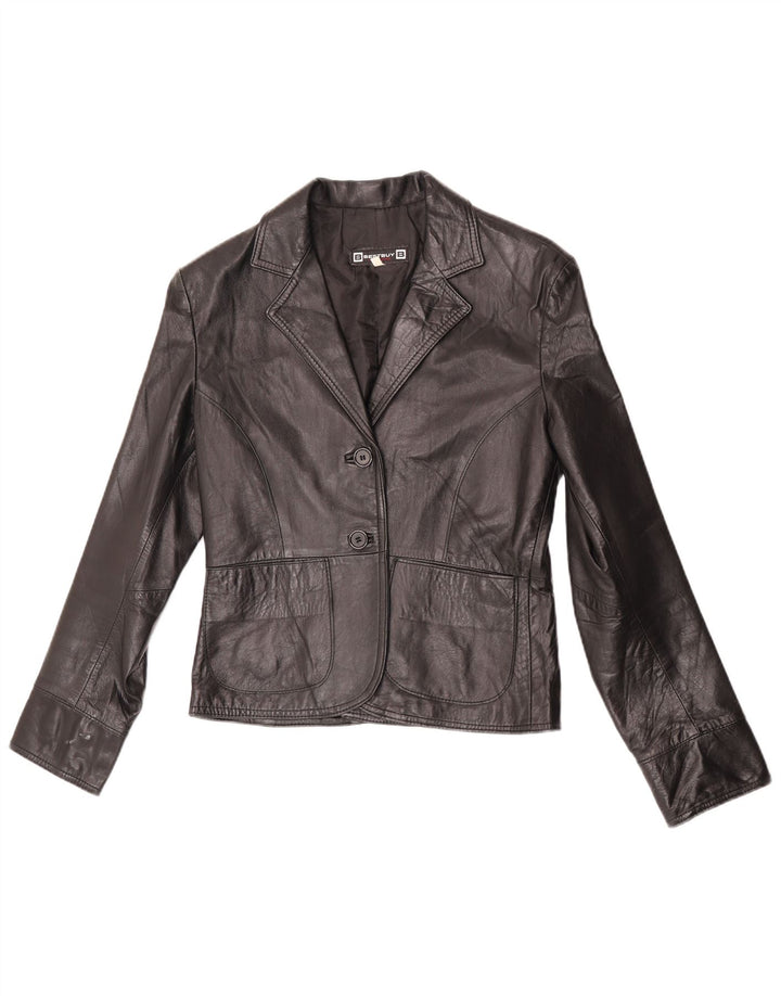VINTAGE Chaqueta Blazer de Cuero de 2 Botones para Mujer IT 44 Cuero Negro Medio