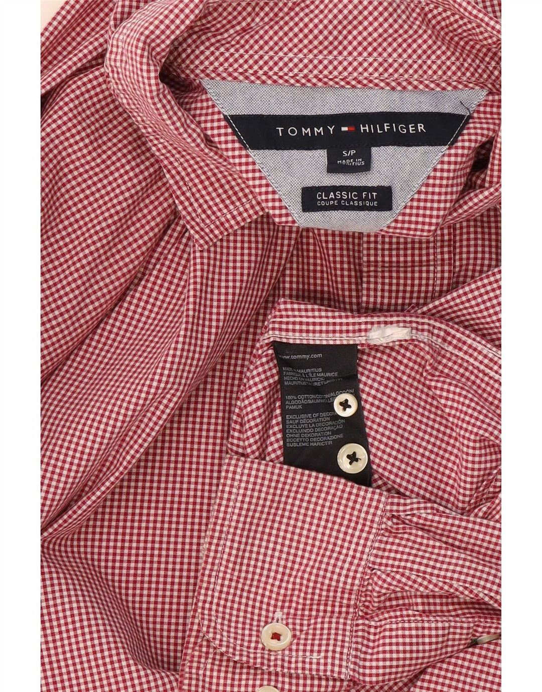 Tommy Hilfiger Camisa de corte clásico para hombre de algodón a cuadros rojo pequeño