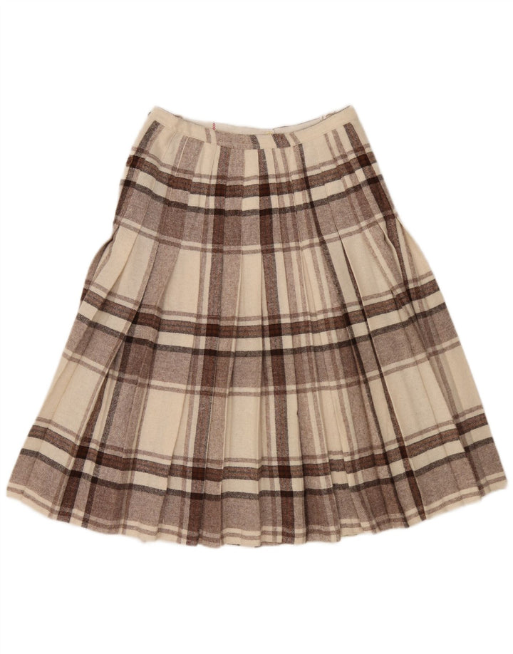 Vintage mujer Kilted Wrap falda W28 cheque marrón medio