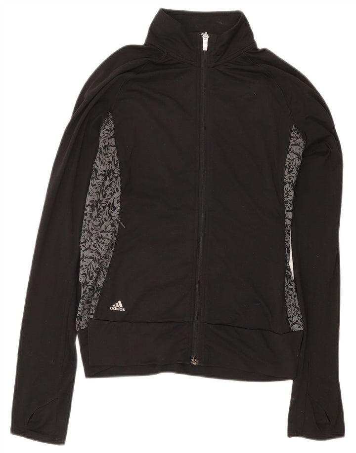 Adidas Mujer Patrón Abstracto Chándal Top Chaqueta Reino Unido 10 Pequeño Negro