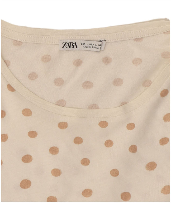 ZARA Camiseta Mujer Top UK 46 Large Lunares Blancos