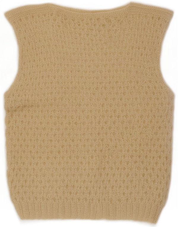 Camiseta sin mangas con chaleco de crochet vintage para mujer UK 44 Medium Beige