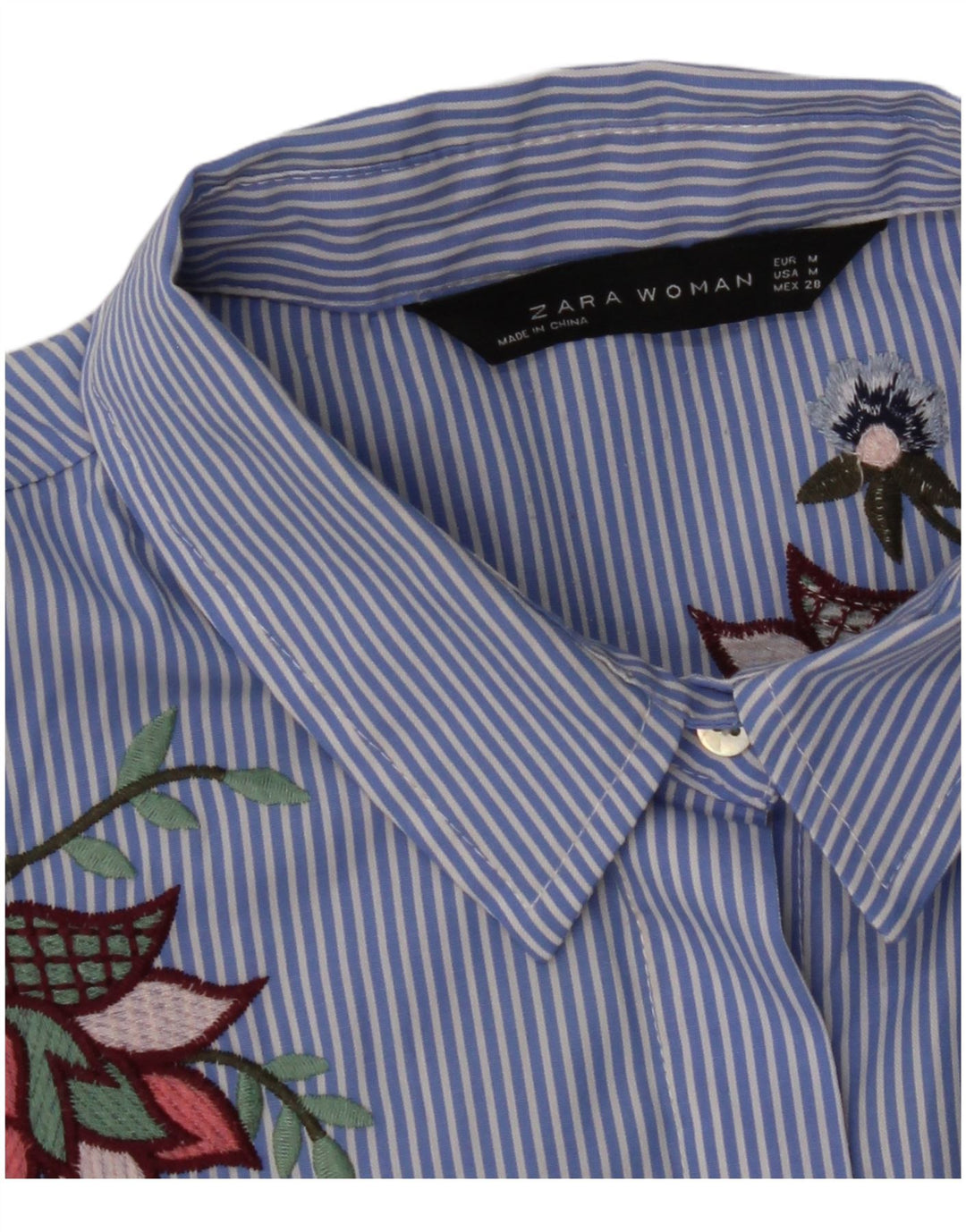 Zara Mujer Camisa Manga 3/4 Reino Unido 42 Rayas Azul Medianas