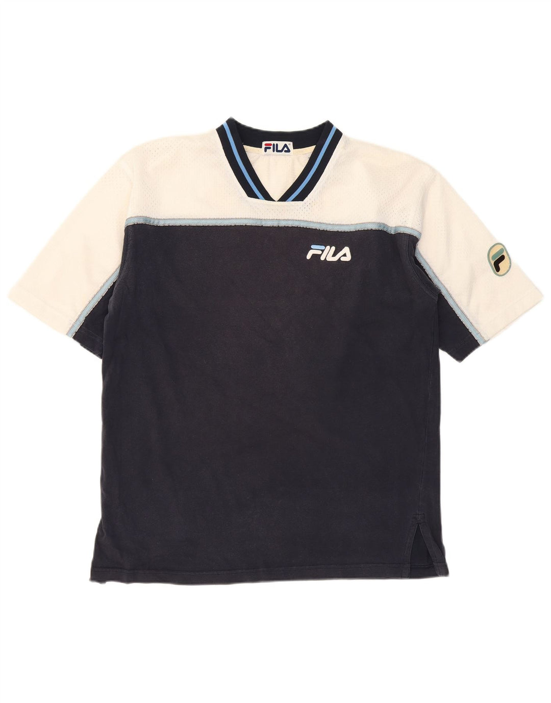 FILA Hombre Camiseta Top Small Azul Marino Colorblock Algodón