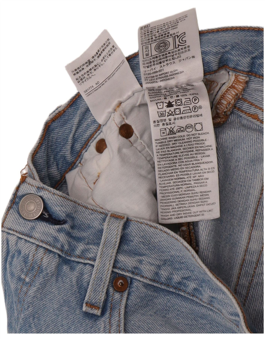 Levi's Mujer 501 Shorts Vaqueros W28 Algodón Azul Medio